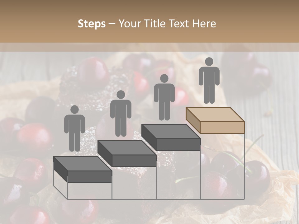 A Piece Of Cake With Cherries And A Cup Of Tea On A Wooden Table PowerPoint Template