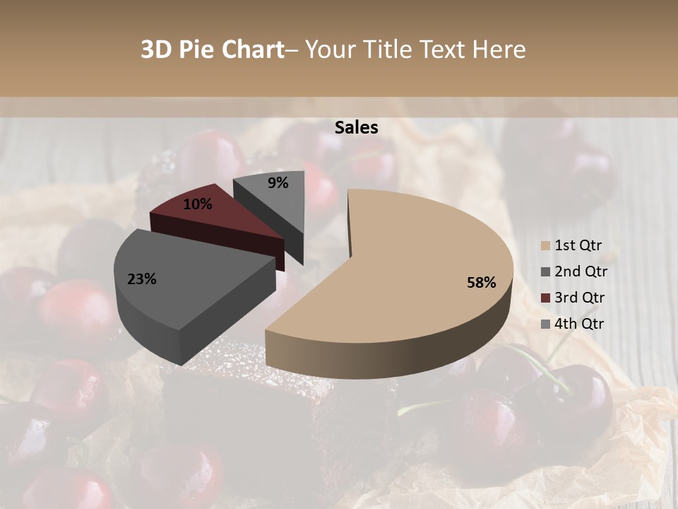 A Piece Of Cake With Cherries And A Cup Of Tea On A Wooden Table PowerPoint Template