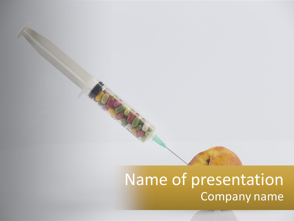 An Apple With A Syring Inside Of It PowerPoint Template