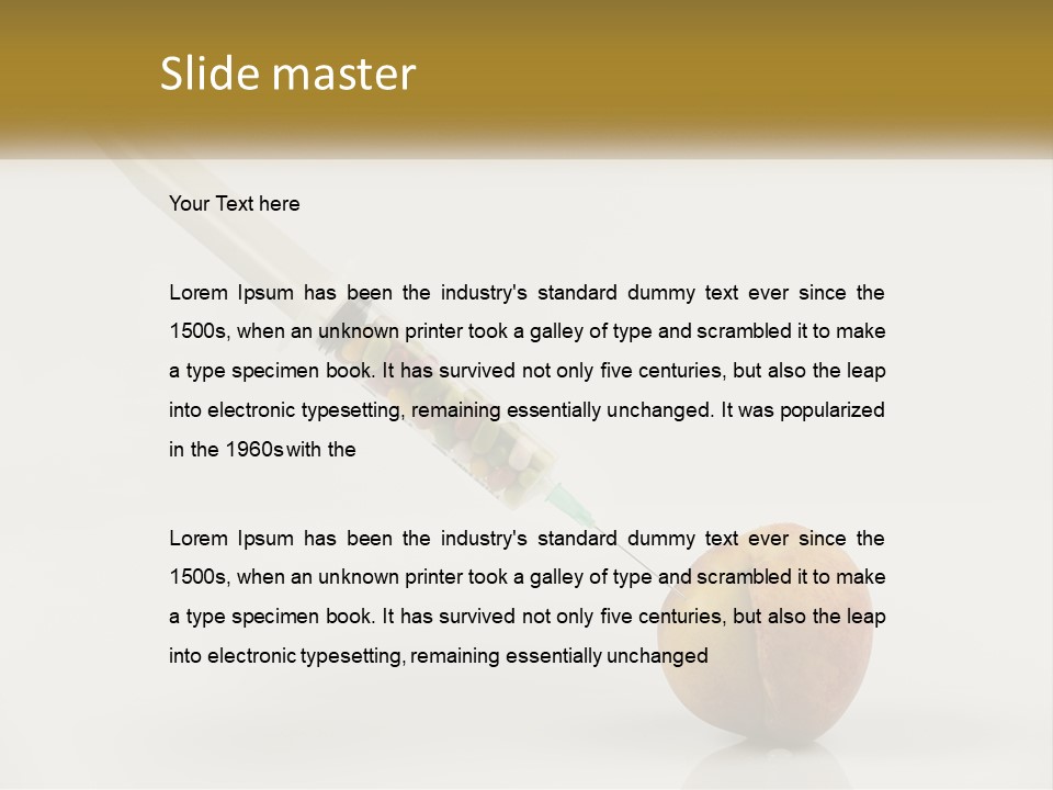 An Apple With A Syring Inside Of It PowerPoint Template