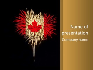 A Canadian Flag With Fireworks In The Background PowerPoint Template