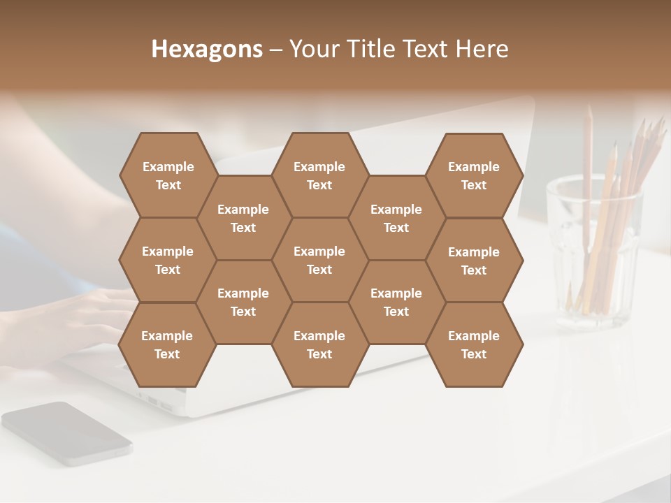 A Woman Using A Laptop Computer On A Desk PowerPoint Template