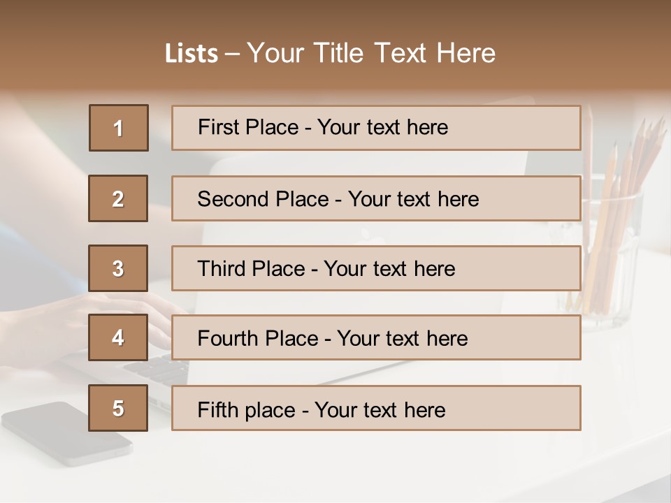 A Woman Using A Laptop Computer On A Desk PowerPoint Template