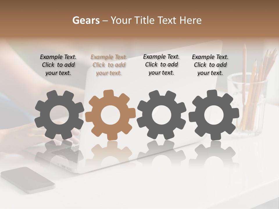 A Woman Using A Laptop Computer On A Desk PowerPoint Template