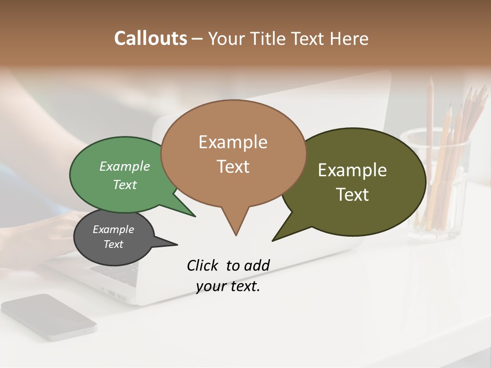 A Woman Using A Laptop Computer On A Desk PowerPoint Template