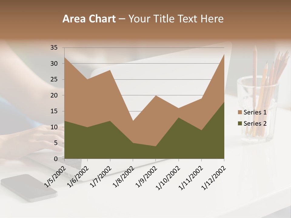 A Woman Using A Laptop Computer On A Desk PowerPoint Template