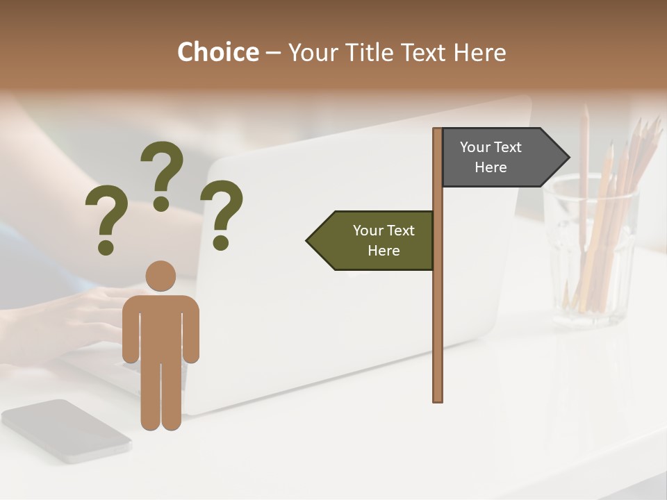 A Woman Using A Laptop Computer On A Desk PowerPoint Template