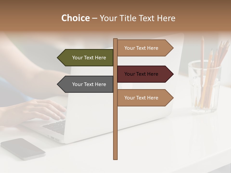 A Woman Using A Laptop Computer On A Desk PowerPoint Template