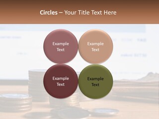 A Pile Of Coins Sitting On Top Of A Wooden Table PowerPoint Template