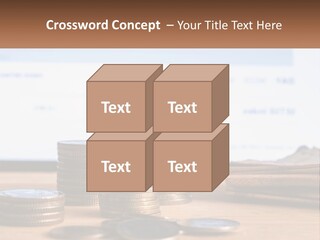 A Pile Of Coins Sitting On Top Of A Wooden Table PowerPoint Template
