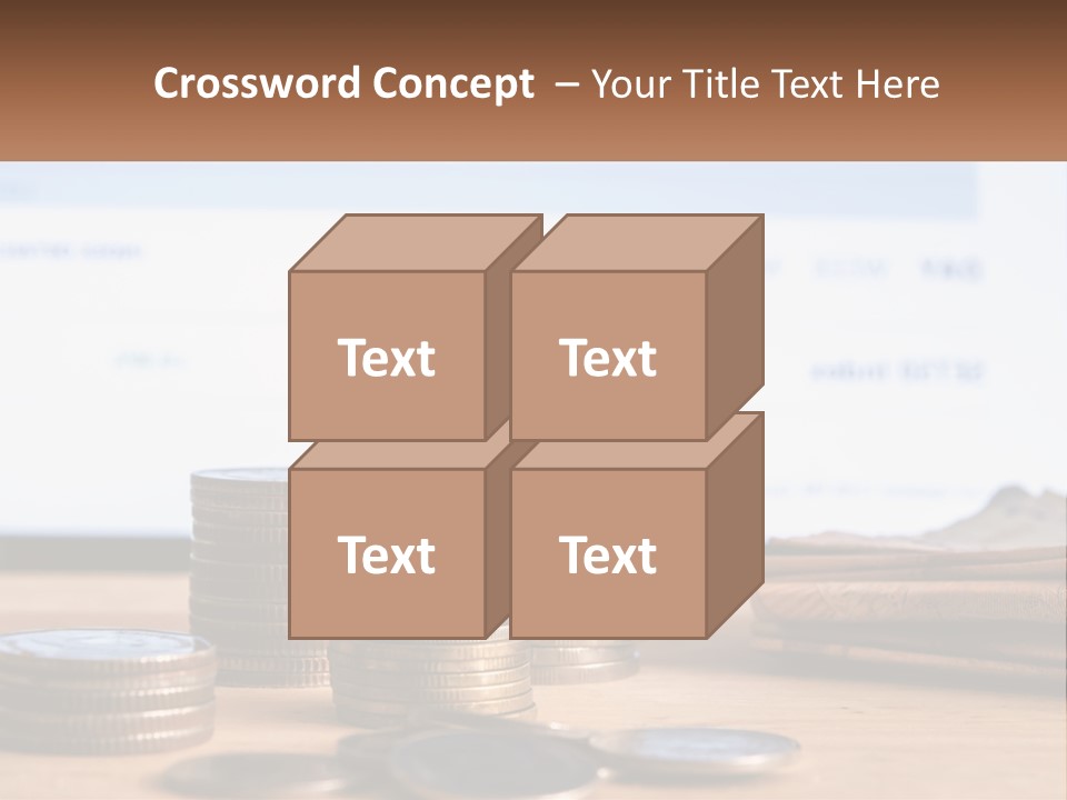 A Pile Of Coins Sitting On Top Of A Wooden Table PowerPoint Template