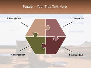 A Pile Of Coins Sitting On Top Of A Wooden Table PowerPoint Template
