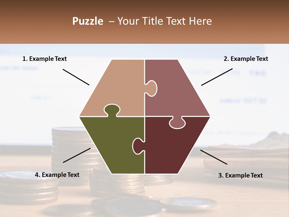 A Pile Of Coins Sitting On Top Of A Wooden Table PowerPoint Template