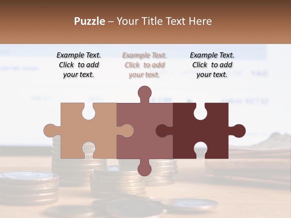 A Pile Of Coins Sitting On Top Of A Wooden Table PowerPoint Template