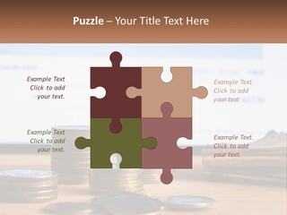 A Pile Of Coins Sitting On Top Of A Wooden Table PowerPoint Template