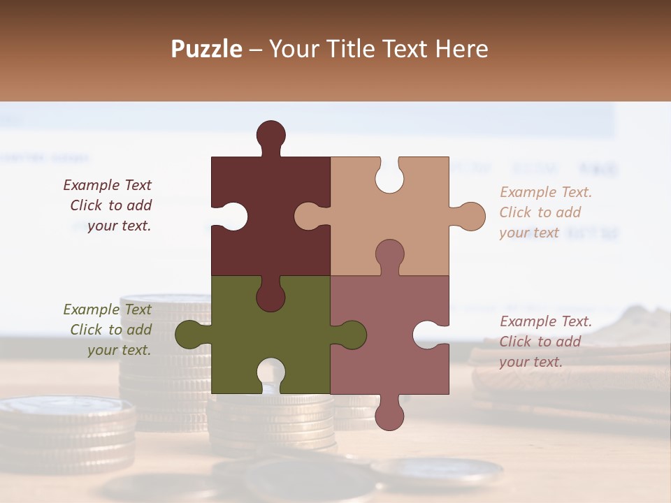 A Pile Of Coins Sitting On Top Of A Wooden Table PowerPoint Template