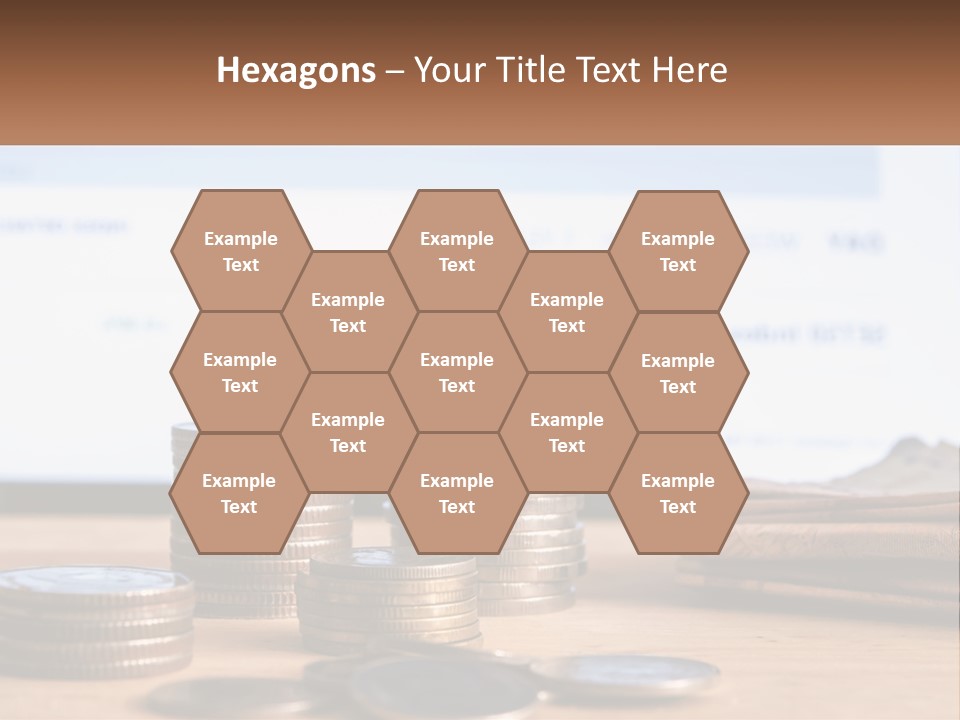 A Pile Of Coins Sitting On Top Of A Wooden Table PowerPoint Template