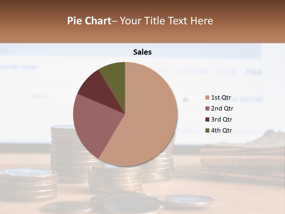 A Pile Of Coins Sitting On Top Of A Wooden Table PowerPoint Template