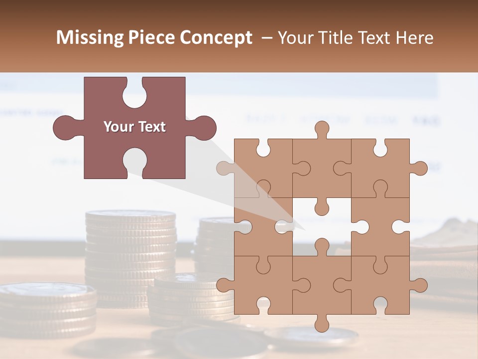 A Pile Of Coins Sitting On Top Of A Wooden Table PowerPoint Template