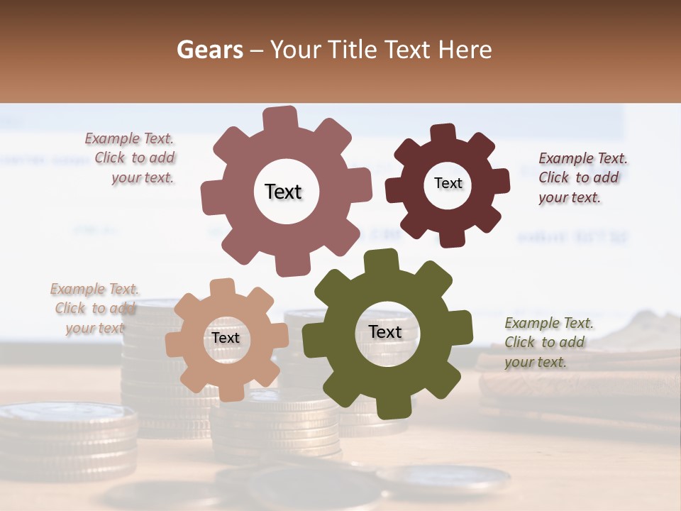 A Pile Of Coins Sitting On Top Of A Wooden Table PowerPoint Template