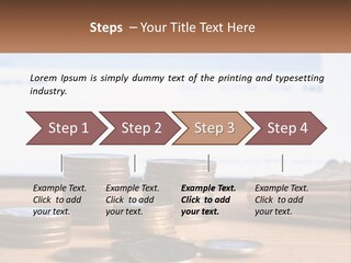 A Pile Of Coins Sitting On Top Of A Wooden Table PowerPoint Template