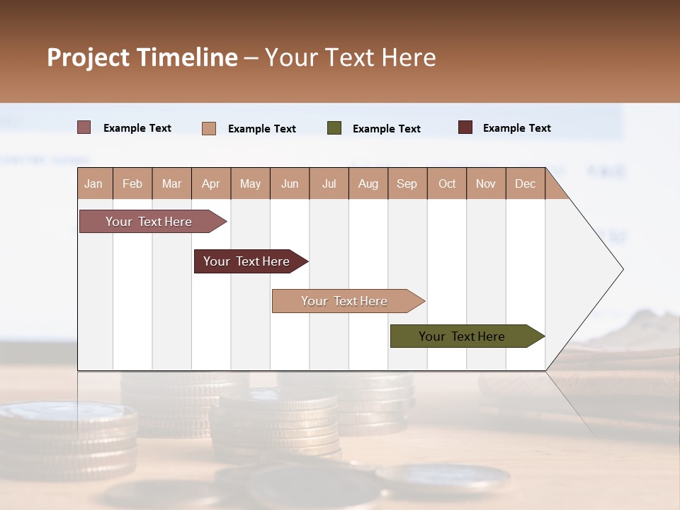 A Pile Of Coins Sitting On Top Of A Wooden Table PowerPoint Template