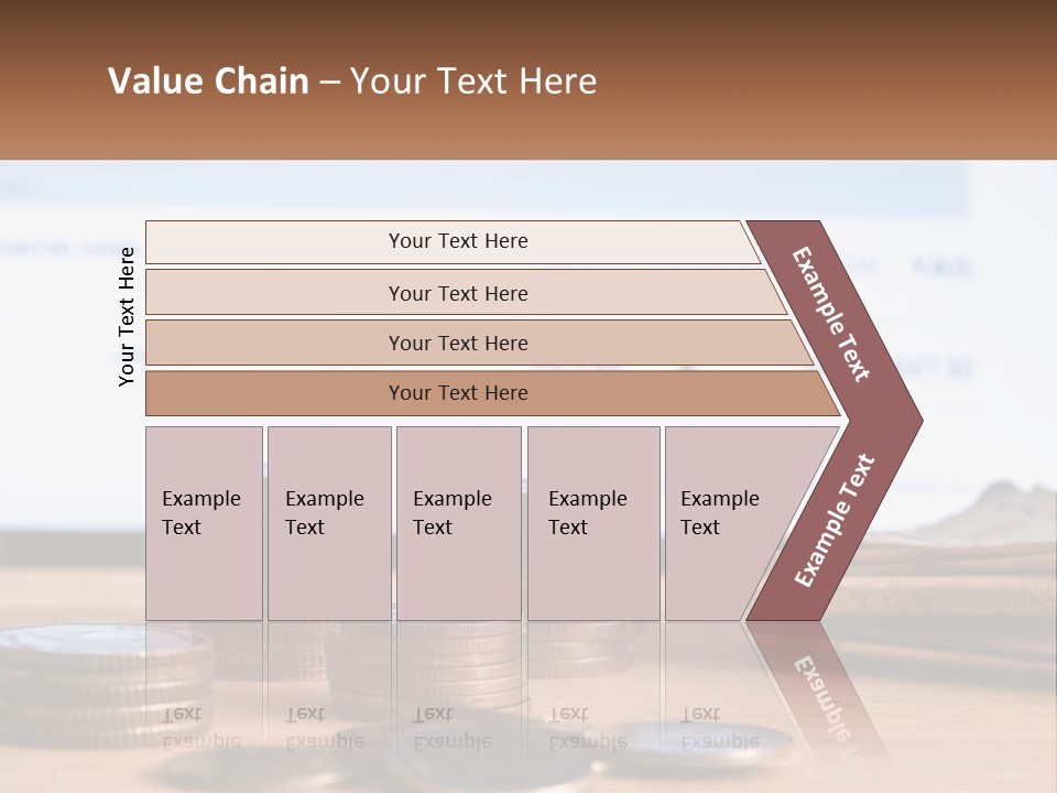 A Pile Of Coins Sitting On Top Of A Wooden Table PowerPoint Template
