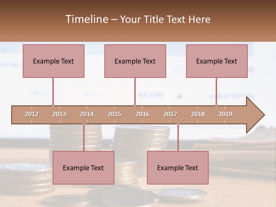 A Pile Of Coins Sitting On Top Of A Wooden Table PowerPoint Template