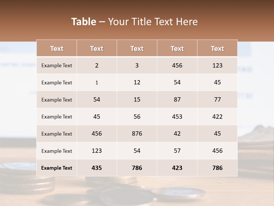 A Pile Of Coins Sitting On Top Of A Wooden Table PowerPoint Template