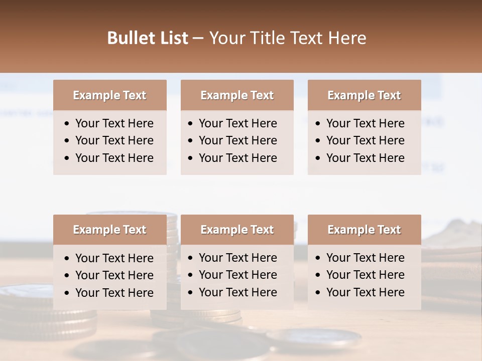 A Pile Of Coins Sitting On Top Of A Wooden Table PowerPoint Template