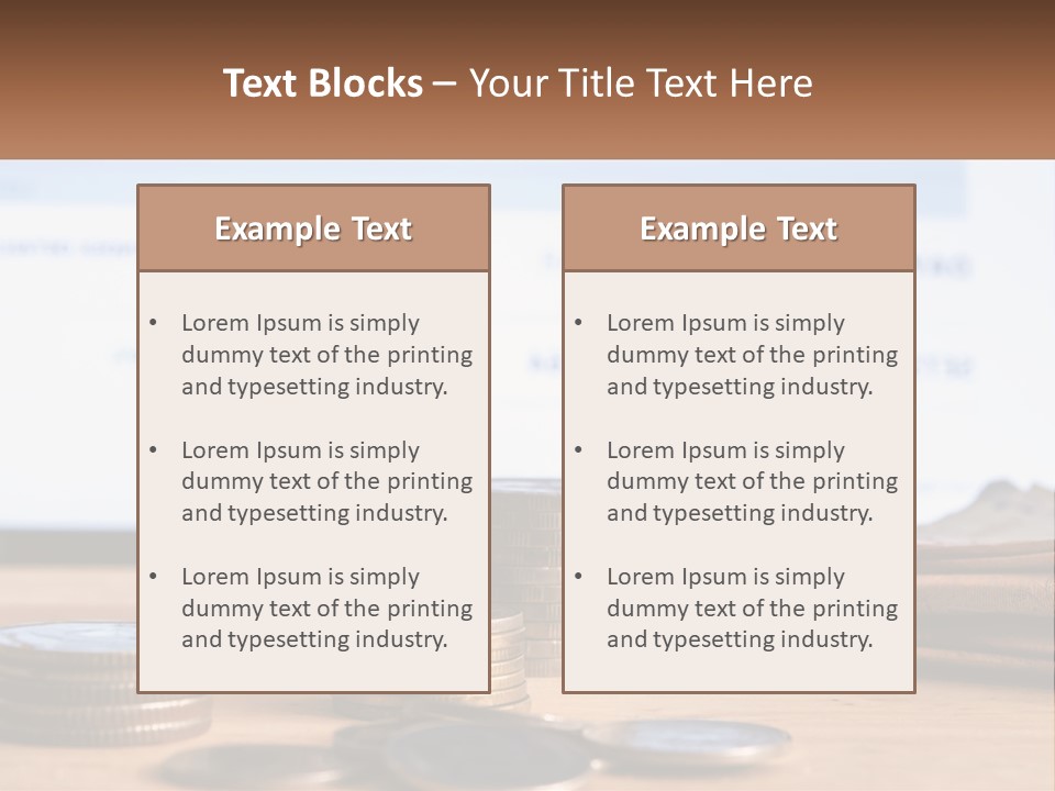 A Pile Of Coins Sitting On Top Of A Wooden Table PowerPoint Template