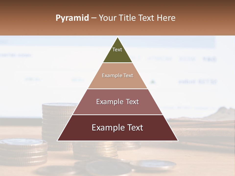A Pile Of Coins Sitting On Top Of A Wooden Table PowerPoint Template