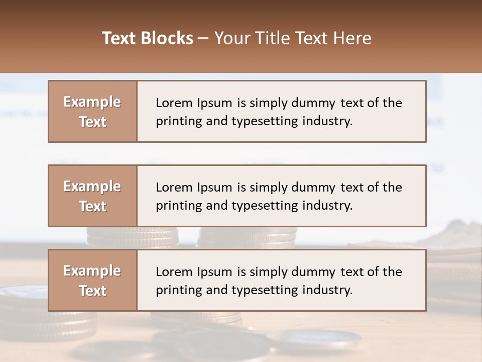 A Pile Of Coins Sitting On Top Of A Wooden Table PowerPoint Template