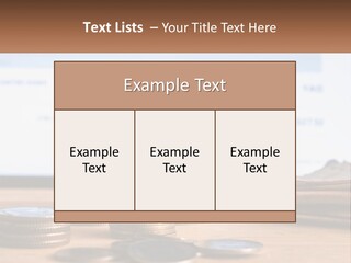 A Pile Of Coins Sitting On Top Of A Wooden Table PowerPoint Template