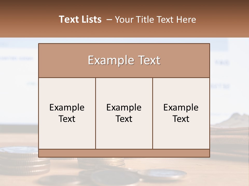 A Pile Of Coins Sitting On Top Of A Wooden Table PowerPoint Template