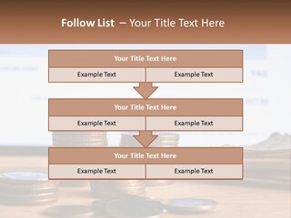 A Pile Of Coins Sitting On Top Of A Wooden Table PowerPoint Template