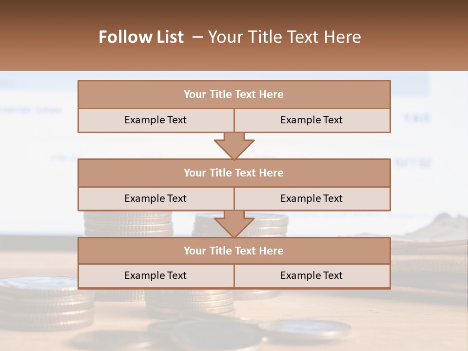 A Pile Of Coins Sitting On Top Of A Wooden Table PowerPoint Template