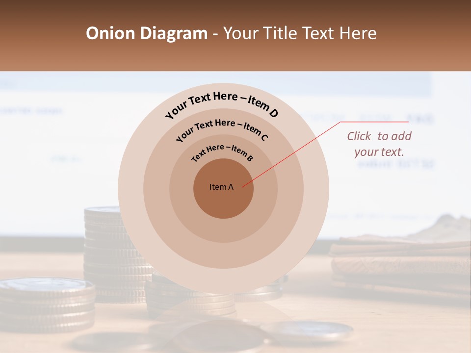 A Pile Of Coins Sitting On Top Of A Wooden Table PowerPoint Template