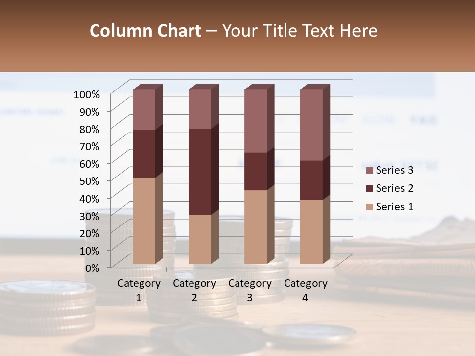 A Pile Of Coins Sitting On Top Of A Wooden Table PowerPoint Template