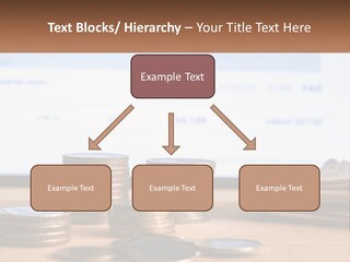 A Pile Of Coins Sitting On Top Of A Wooden Table PowerPoint Template