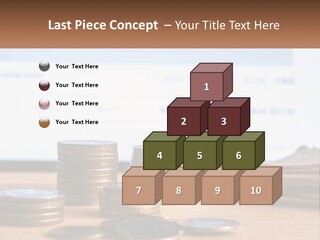 A Pile Of Coins Sitting On Top Of A Wooden Table PowerPoint Template