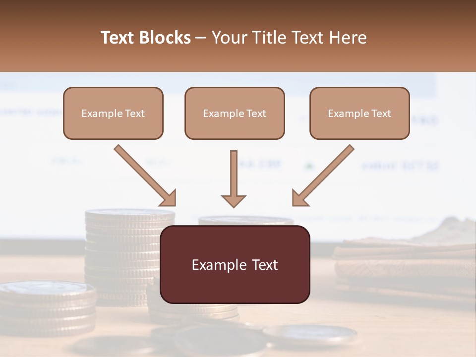 A Pile Of Coins Sitting On Top Of A Wooden Table PowerPoint Template