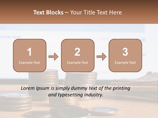 A Pile Of Coins Sitting On Top Of A Wooden Table PowerPoint Template