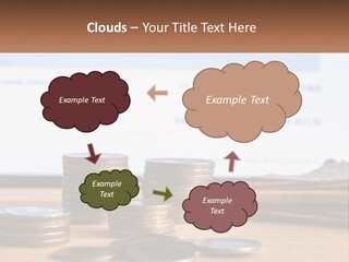 A Pile Of Coins Sitting On Top Of A Wooden Table PowerPoint Template