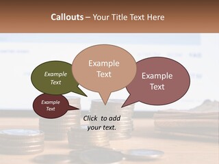A Pile Of Coins Sitting On Top Of A Wooden Table PowerPoint Template