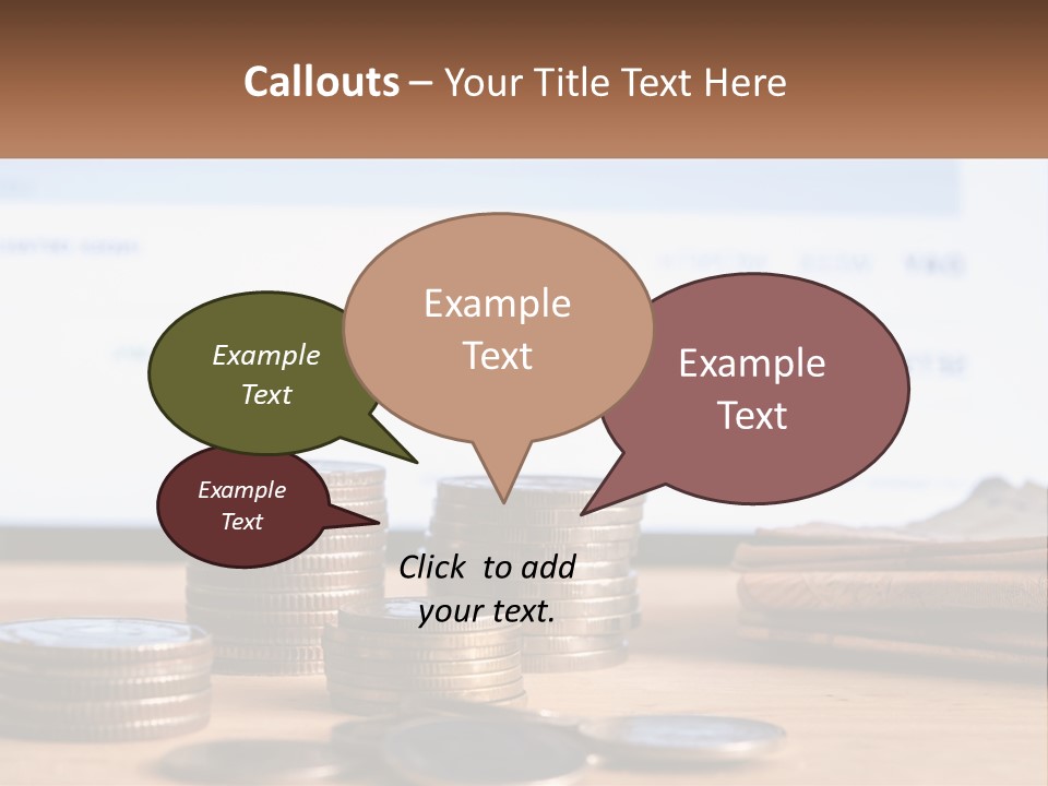 A Pile Of Coins Sitting On Top Of A Wooden Table PowerPoint Template