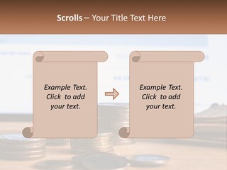 A Pile Of Coins Sitting On Top Of A Wooden Table PowerPoint Template
