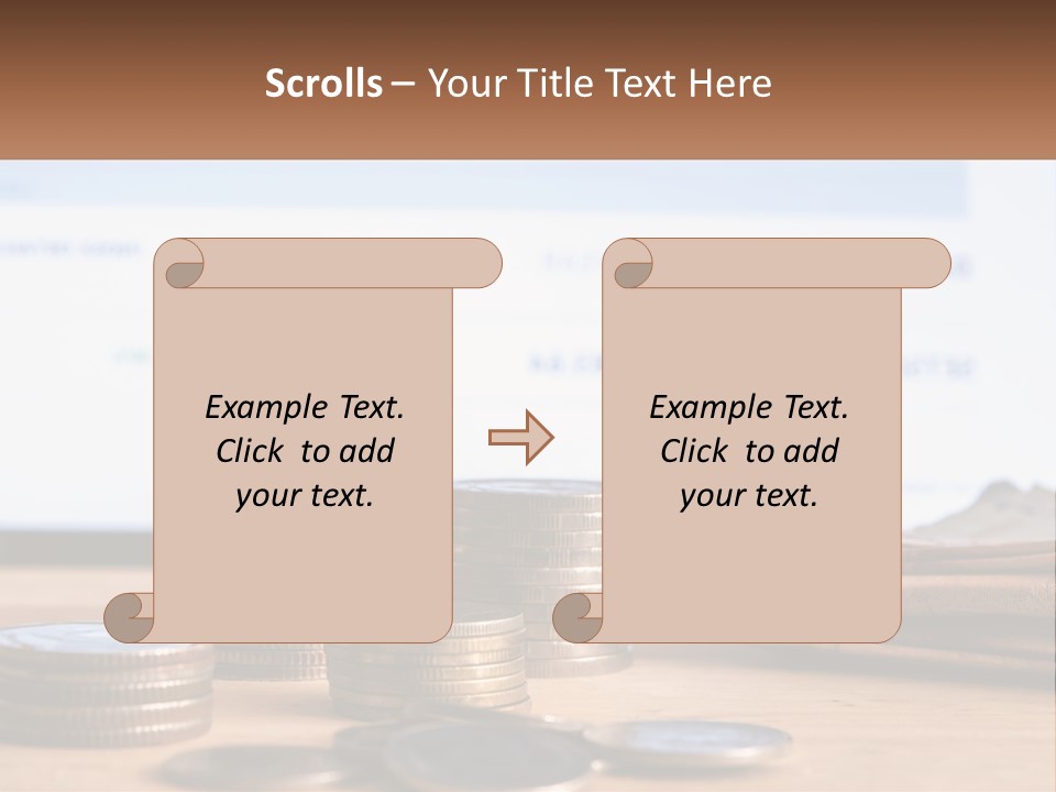 A Pile Of Coins Sitting On Top Of A Wooden Table PowerPoint Template