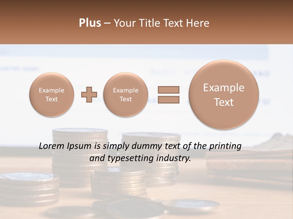 A Pile Of Coins Sitting On Top Of A Wooden Table PowerPoint Template