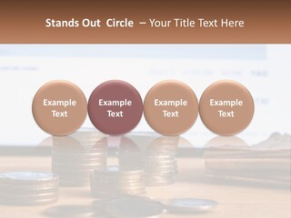 A Pile Of Coins Sitting On Top Of A Wooden Table PowerPoint Template